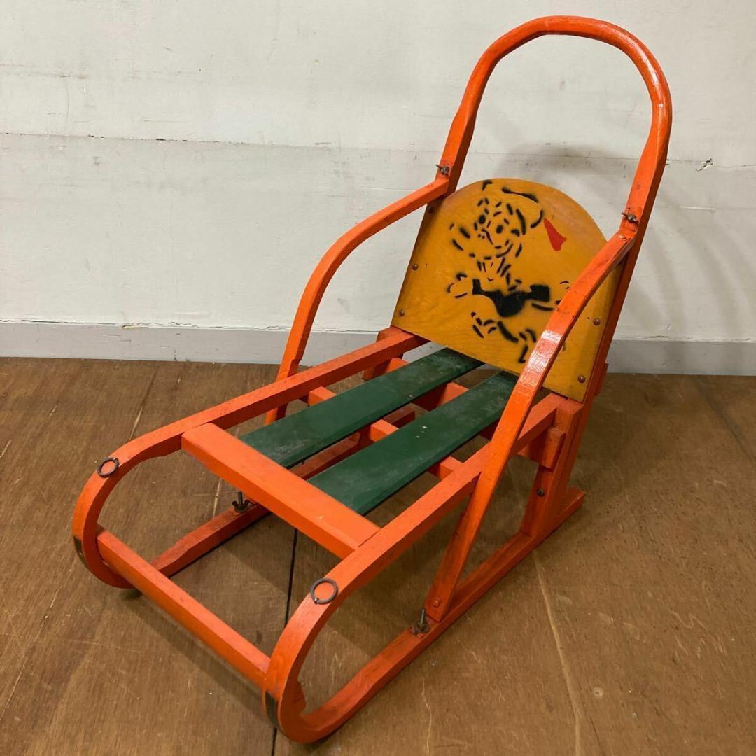 木製 手押し そり 昭和レトロ オレンジ9 曲げ木 犬ぞり 犬そり