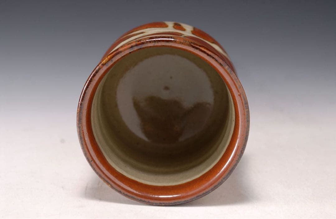 益子 益子焼 作家物 作者不明 柿釉口 湯吞 民藝 / 検 濱田
