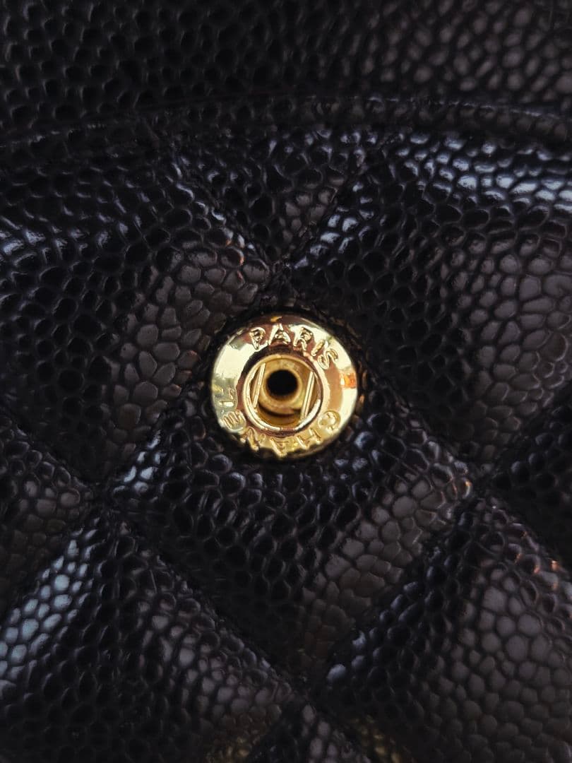 CHANEL ダブルチェーン フラップバッグ キャビアスキンゴールド