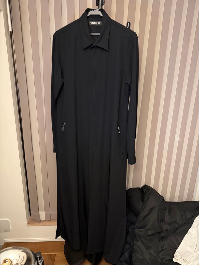 YASUSHI DOI ブラック ロングコート 1990s Yasushi Doi - gabardine wool spring coat #yasushidoi Online