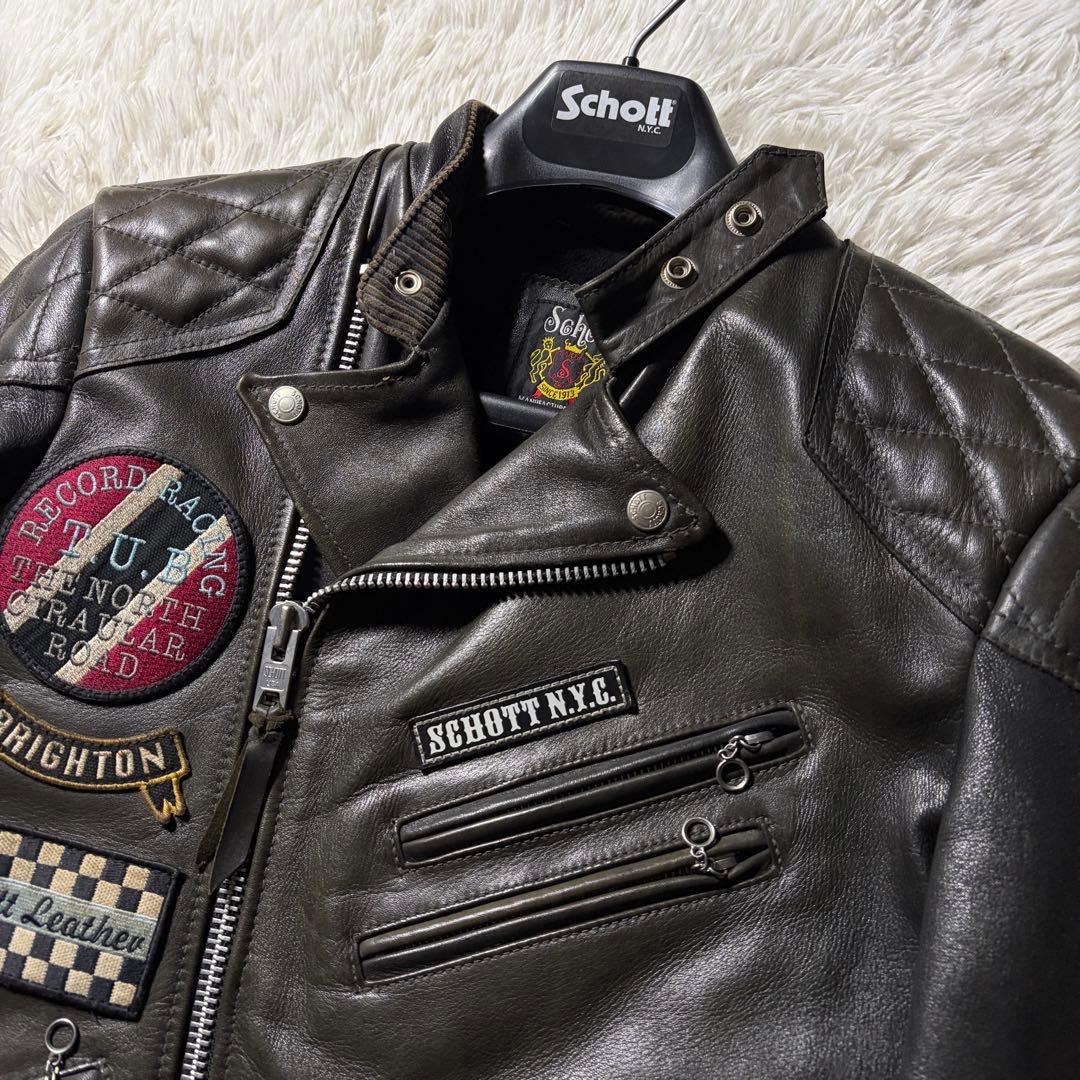m*h様 【雰囲気抜群】schott ライダースジャケット ダブル 本革 ワッペ