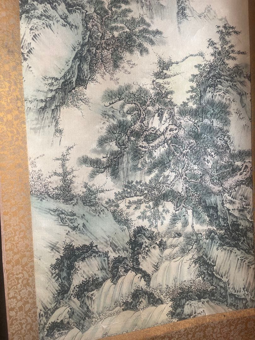 山水画 水墨画 署名入り 掛軸 石道人 - メルカリ