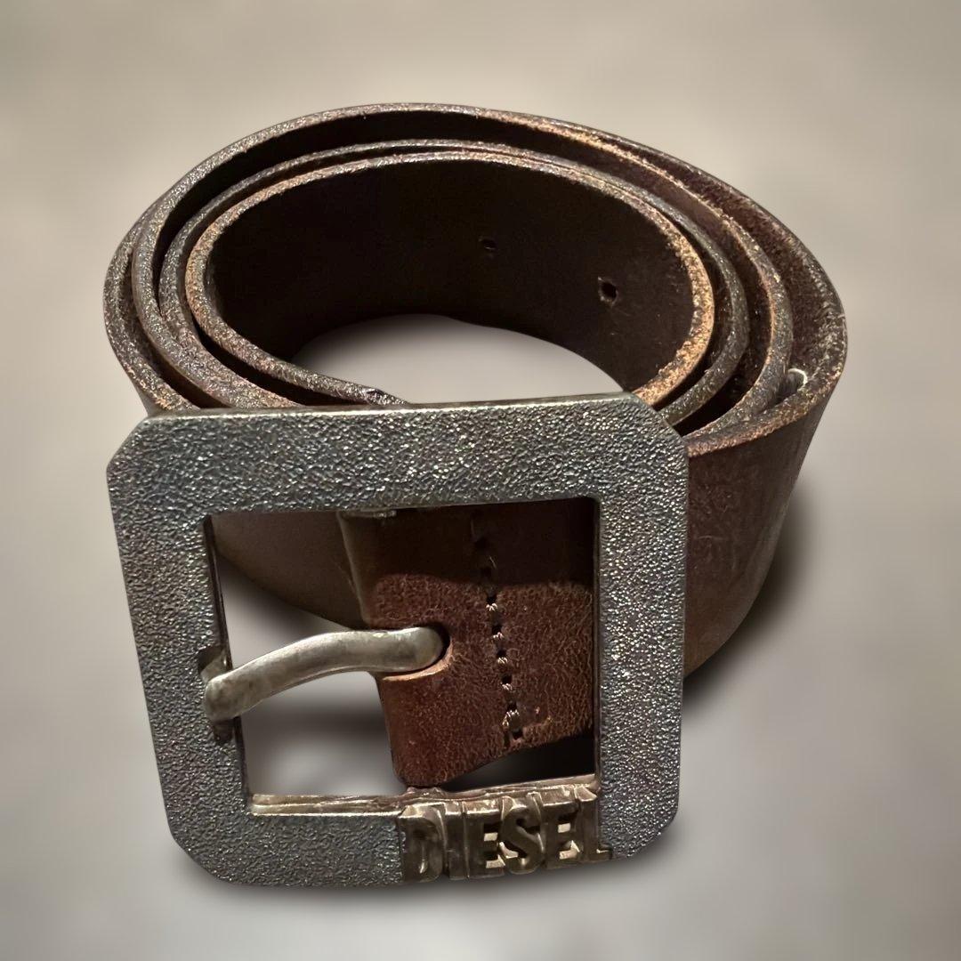 DIESEL ブラウンレザーベルト - メルカリ