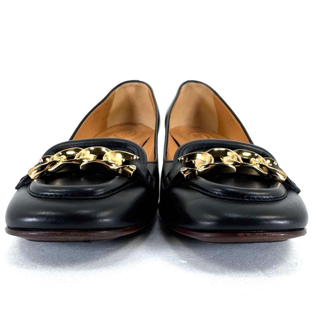 【Tod's】トッズ（24.5cm） メタルチェーン パンプス スクエアトゥ