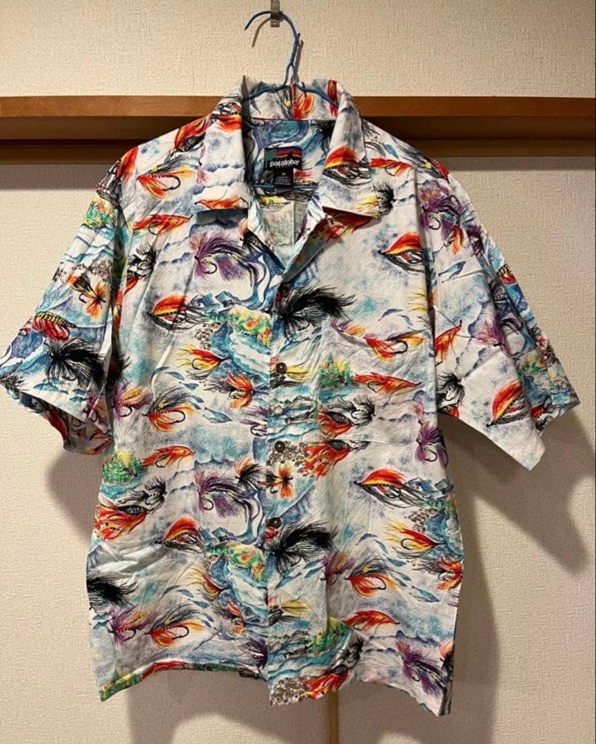 パタロハ　Pataloha パタゴニア　1993　毛針 アロハシャツ　Ｍ 90s 90年代 パタゴニア パタロハ ハワイアン 開襟 オープンカラー