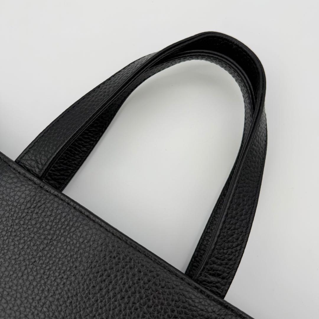 極美品】HushTug ハッシュタグ ジップミニトート ブラック シボ革