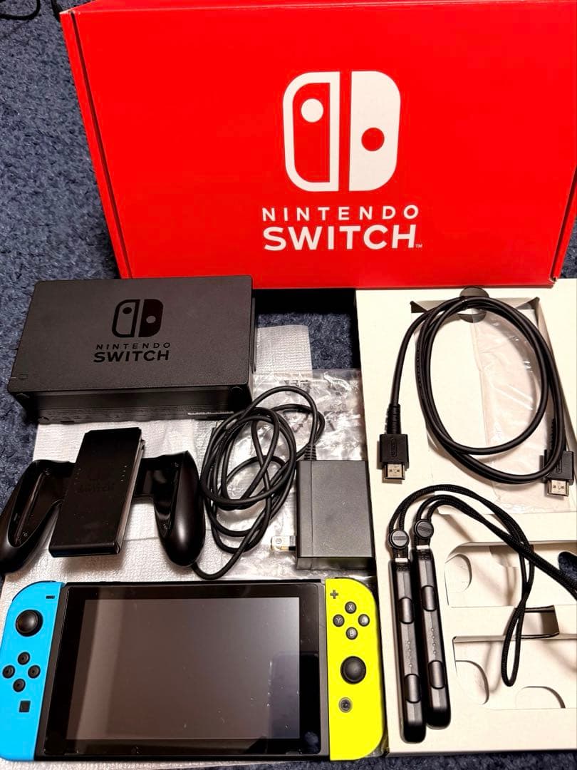 Nintendo Switch 本体 青/黄 Joy-Con箱付き 保護フィルム - メルカリ