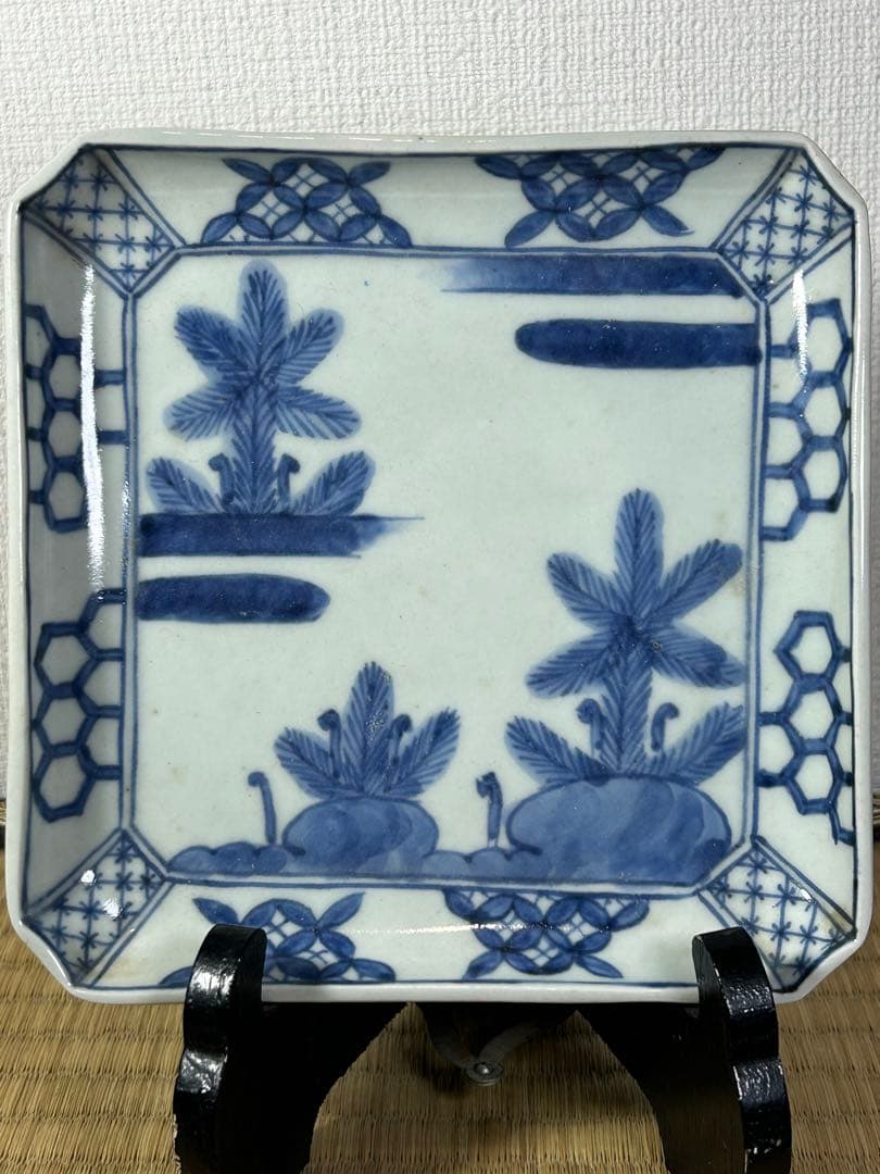 古伊万里《若松紋》角皿　江戸時代 4枚　無傷