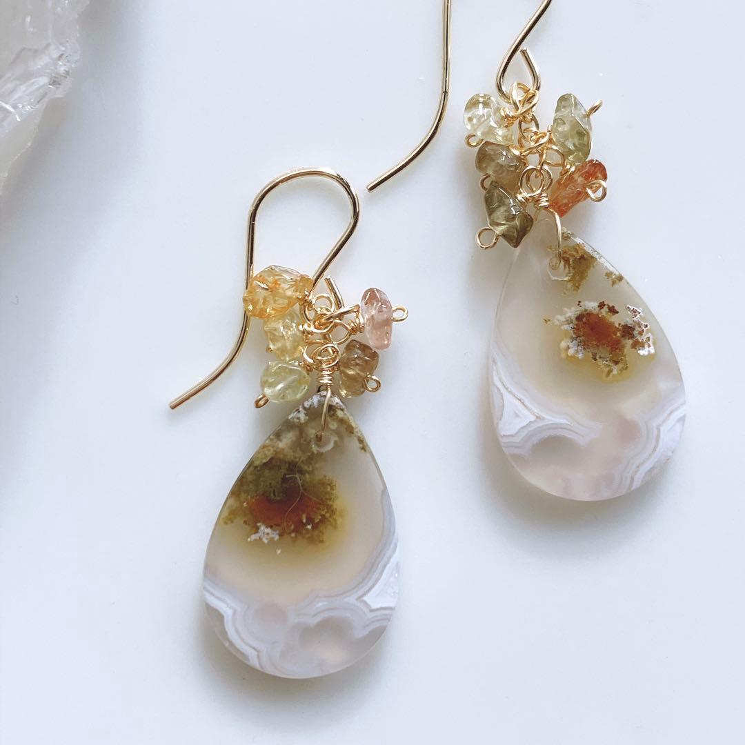 廃盤レア◆一点物✧希少✧テルナテ島アイアゲートモスアゲートピアス