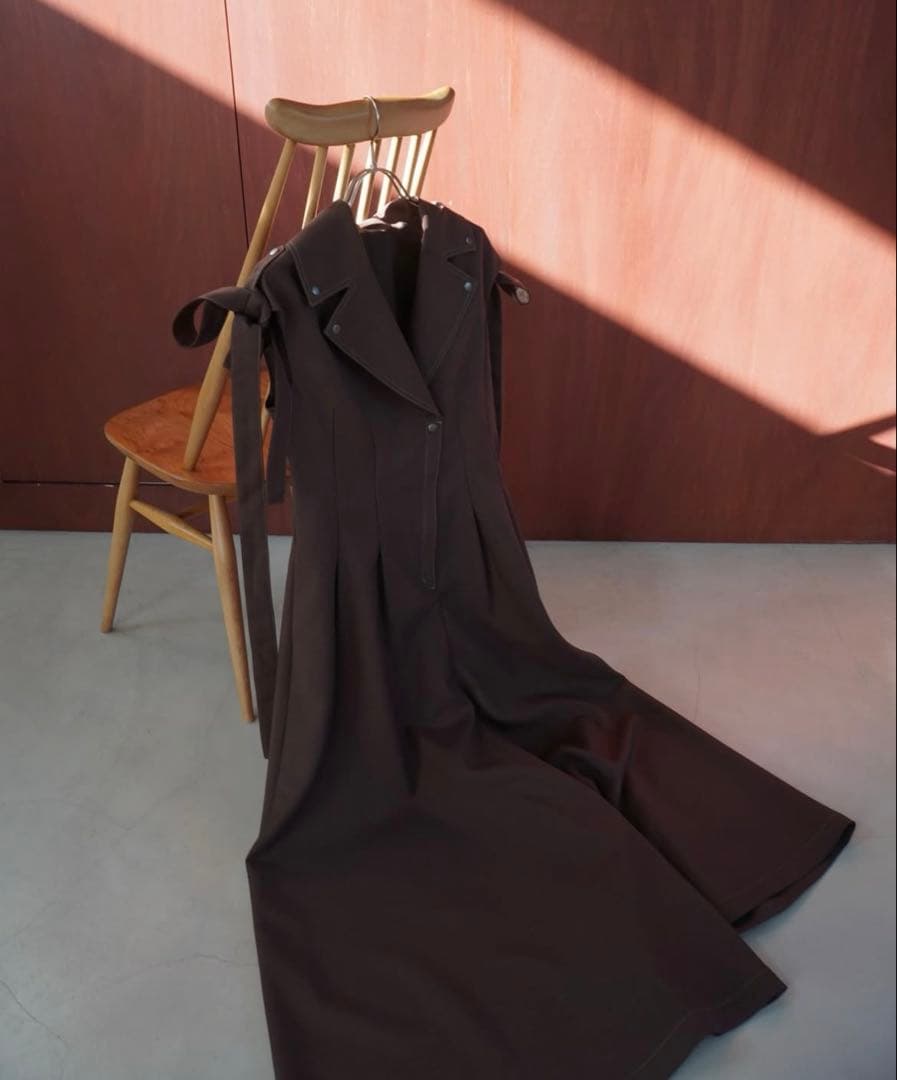 【月曜日までの金額】Aimeine 肩リボン付きオールインワン ブラウン S Re:EDIT（リエディ） オールインワン 「2024 SUMMER COLLECTION」「低