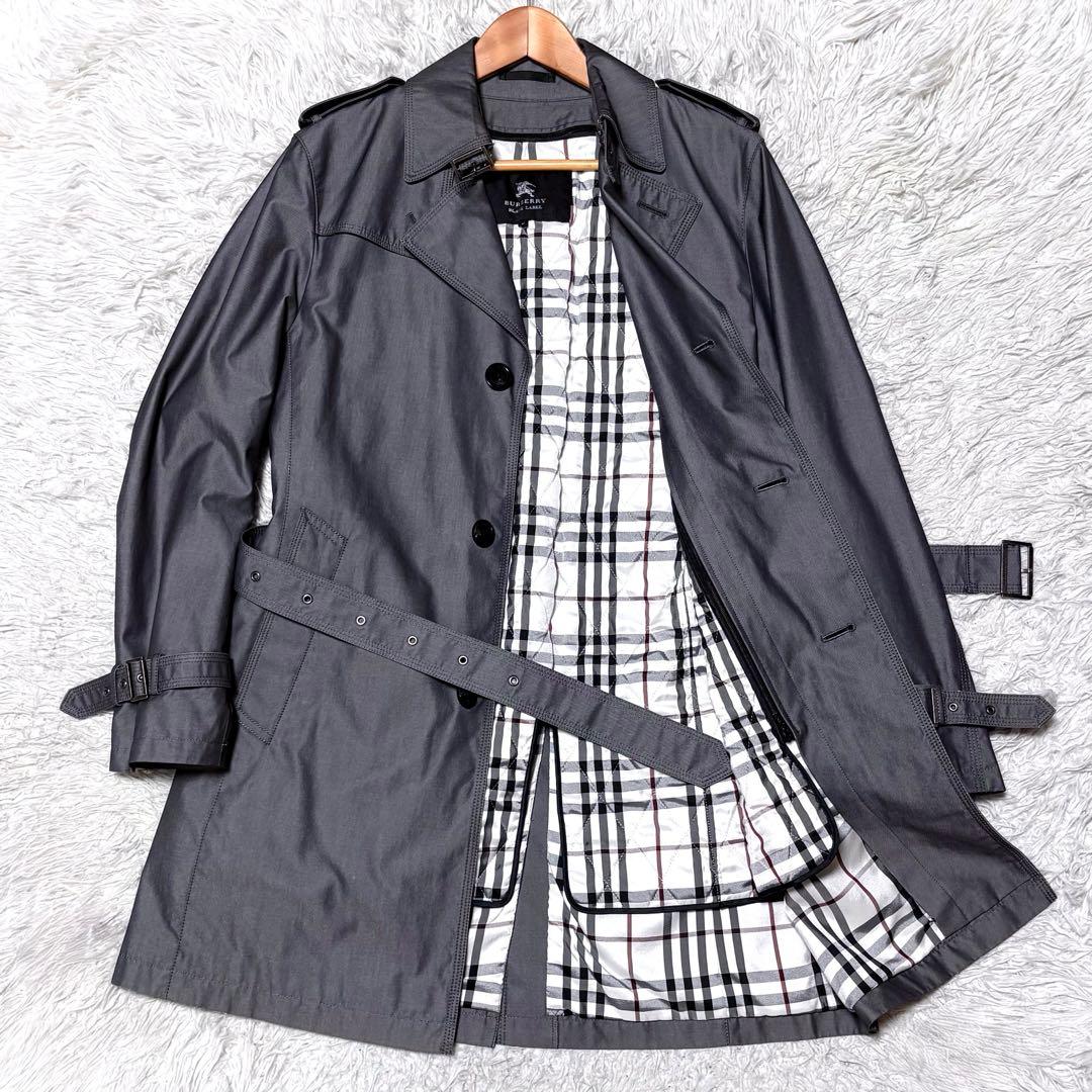 バーバリーブラックレーベル　ライナー付トレンチコート　シルバーグレー　人気モデル 中古・古着通販】BURBERRY BLACK LABEL (バーバリーブラックレーベル