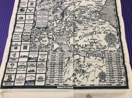【新品・国内発送】スコッチウイスキー蒸留所の地図　ティータオル
