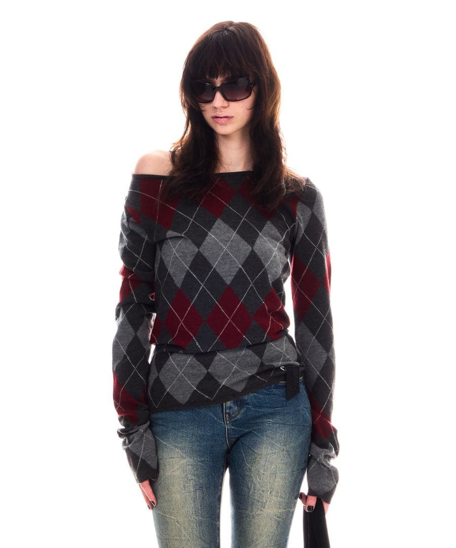 BEEDEN ／ARGYLE LOOSE KNIT TOPS ニット オフショ ARGYLE LOOSE KNIT TOPS – BEEDEN