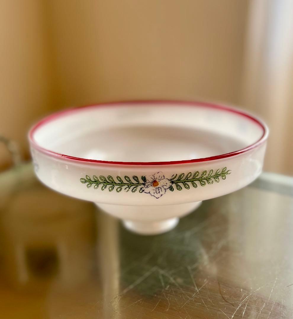 大正ロマン 赤縁ガラス電笠 花柄 灯り 照明 古民家 洋館 古道具