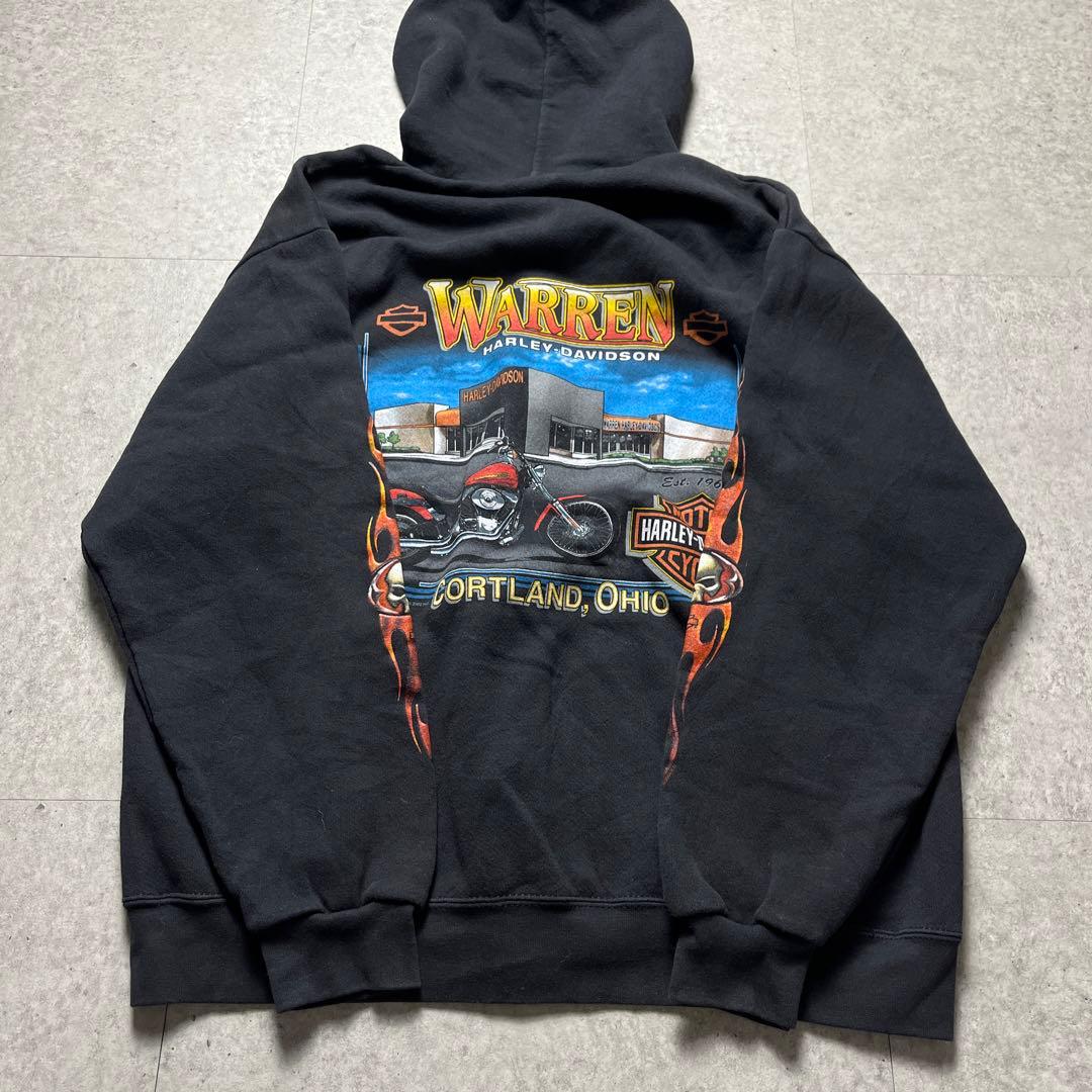 00s ハーレーダビッドソン フルジップパーカー ファイアパターン