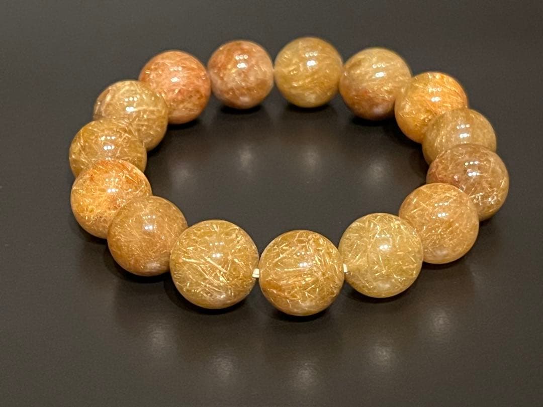 ルチルクォーツ 12mm 15玉 高品質+】タイチンルチルクォーツ 12mm～12.5mm玉 ブレスレット(型番