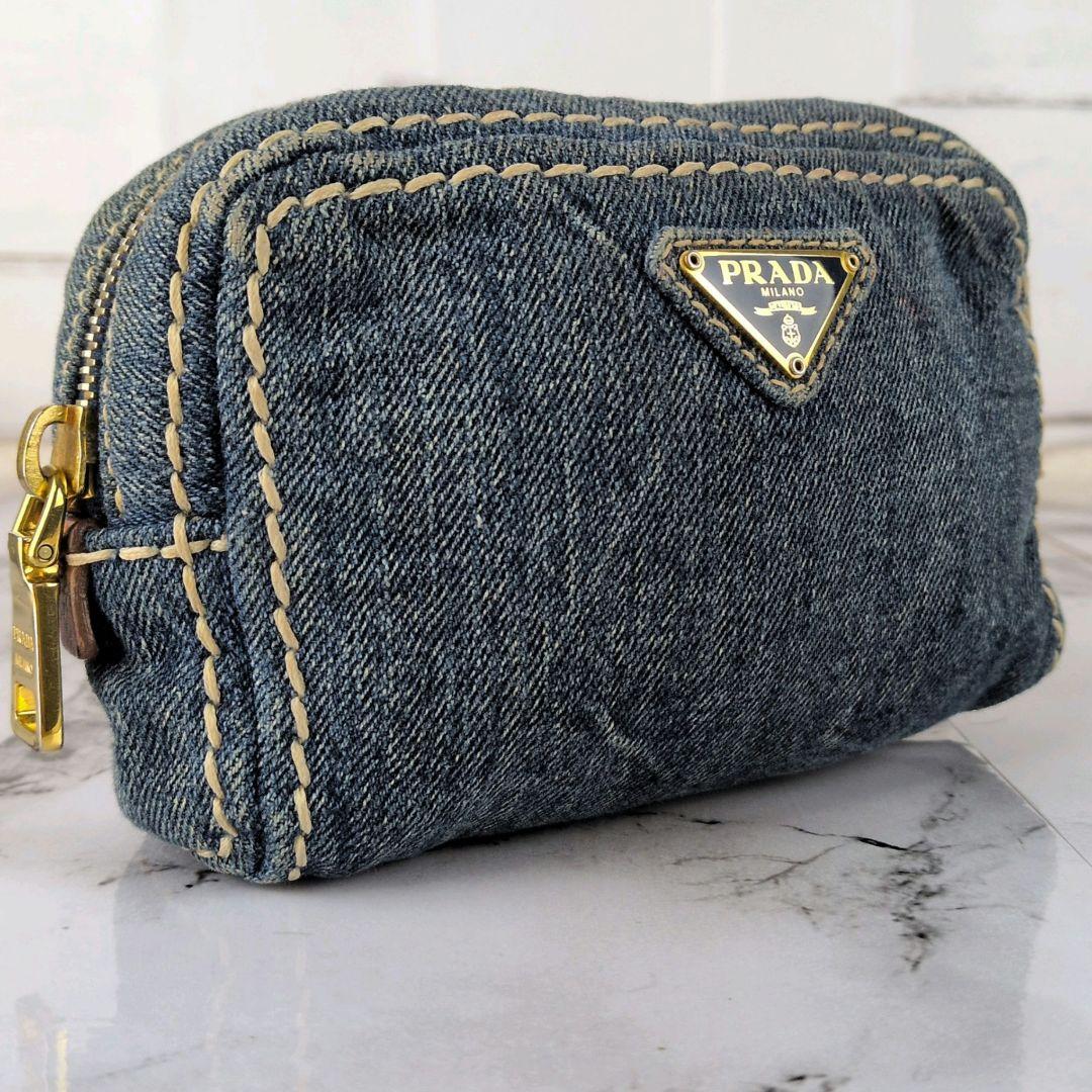 【美品】プラダ☆三角ロゴ　デニム　ゴールド　ミニポーチ　かわいい 楽天市場】prada デニム（化粧ポーチ｜レディースバッグ）：バッグ