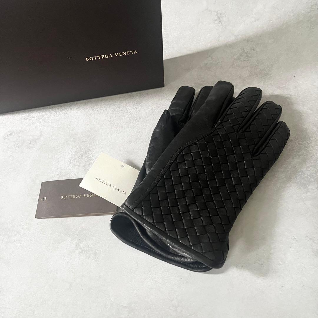 【未使用/付属品有り】ボッテガヴェネタ　メンズ　レザー手袋　イントレチャート　黒 イントレチャートレザー グローブ|ブラック/メンズ ボッテガ・ヴェネタ