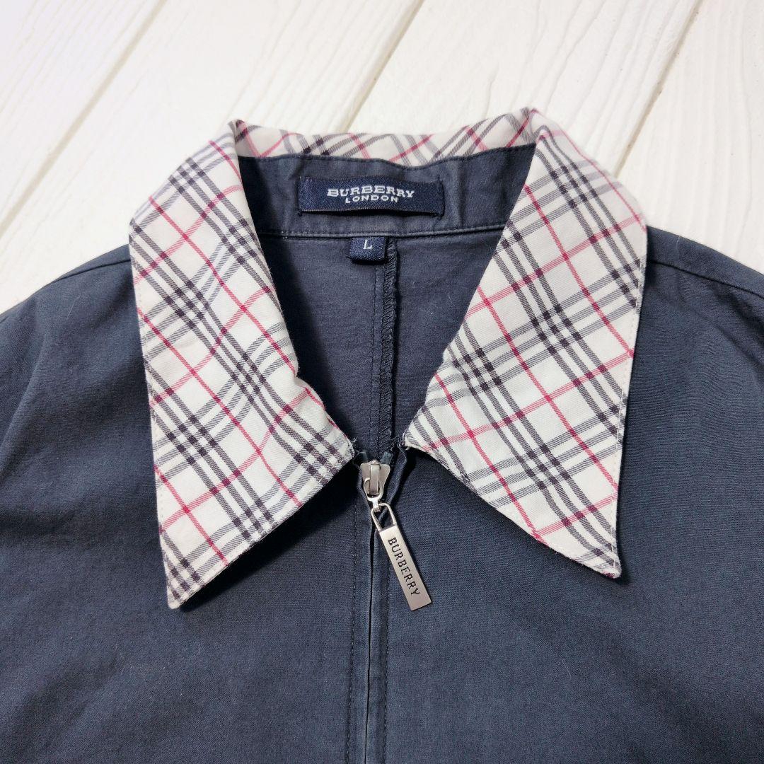 BURBERRYバーバリー ノバチェック ジップアップ 七分袖シャツ ネイビー