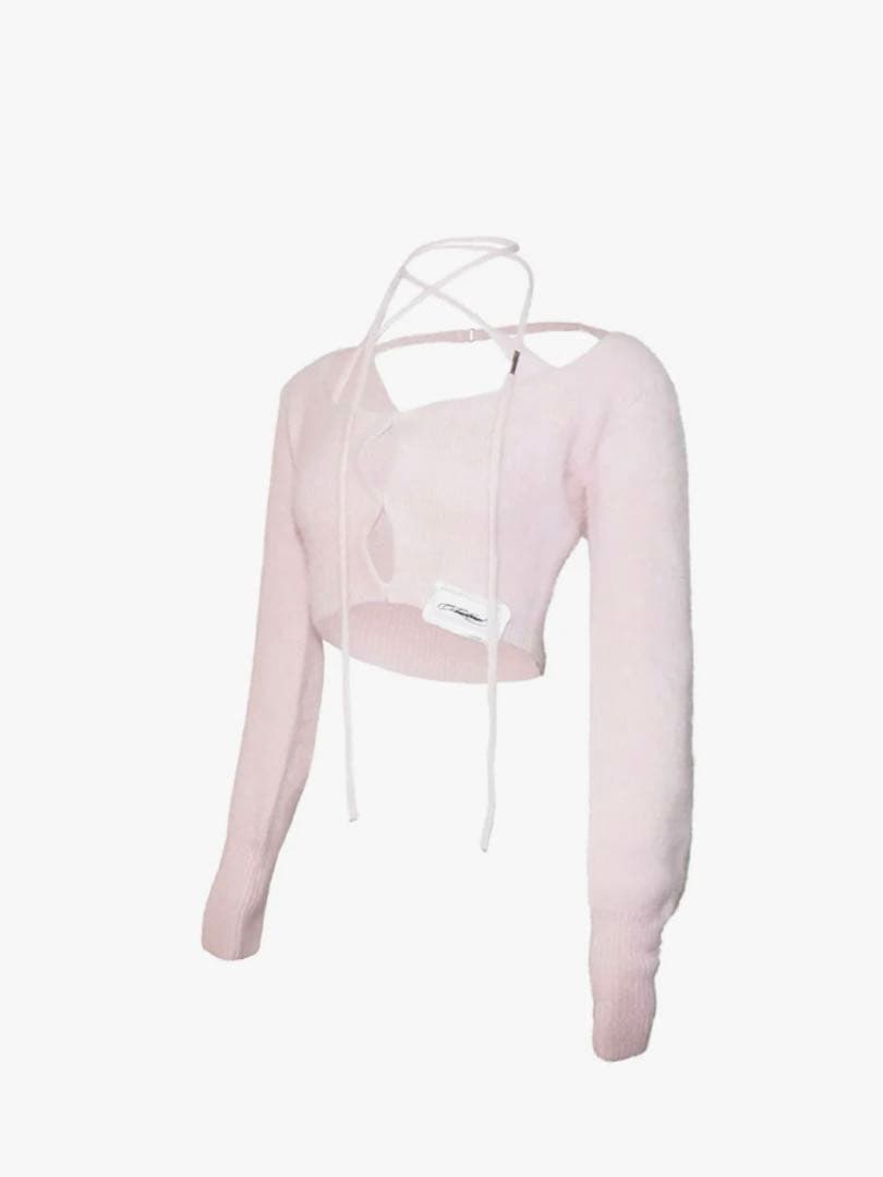 トップス THEREDTHREAD S fluffy tie tops cropped THEREDTHREAD / ザレッドスレッド】S fluffy tie tops cropped