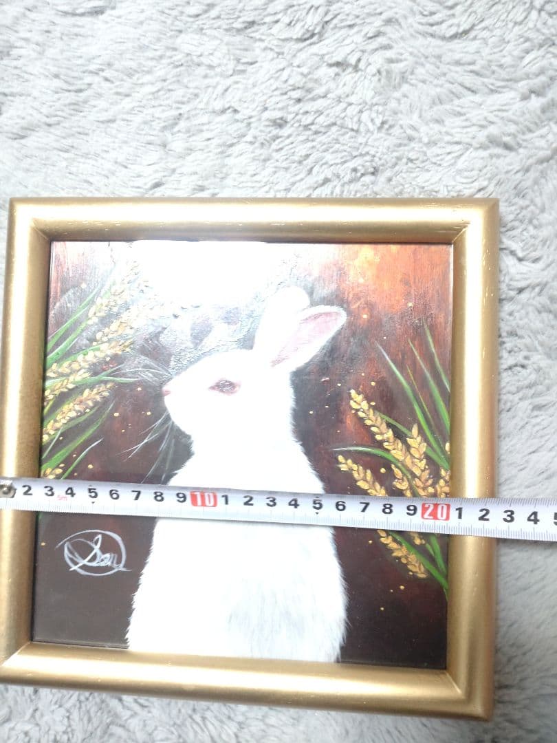 ウサギの油絵【豊穣の兎】1点物の原画/作者サイン入り/額縁付属