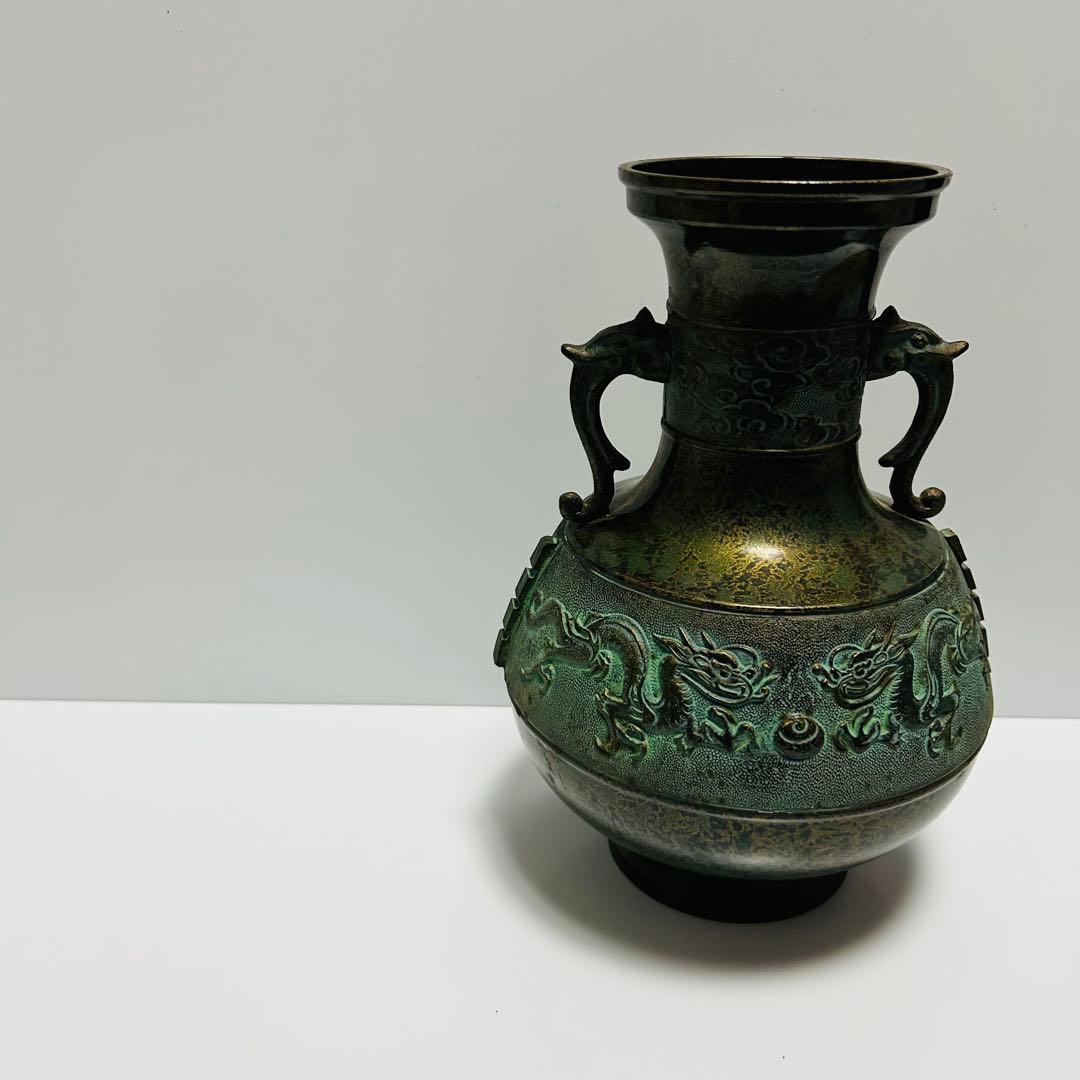 美品！青銅 花瓶 龍仙作 アンティーク 銅器 壺 - メルカリ