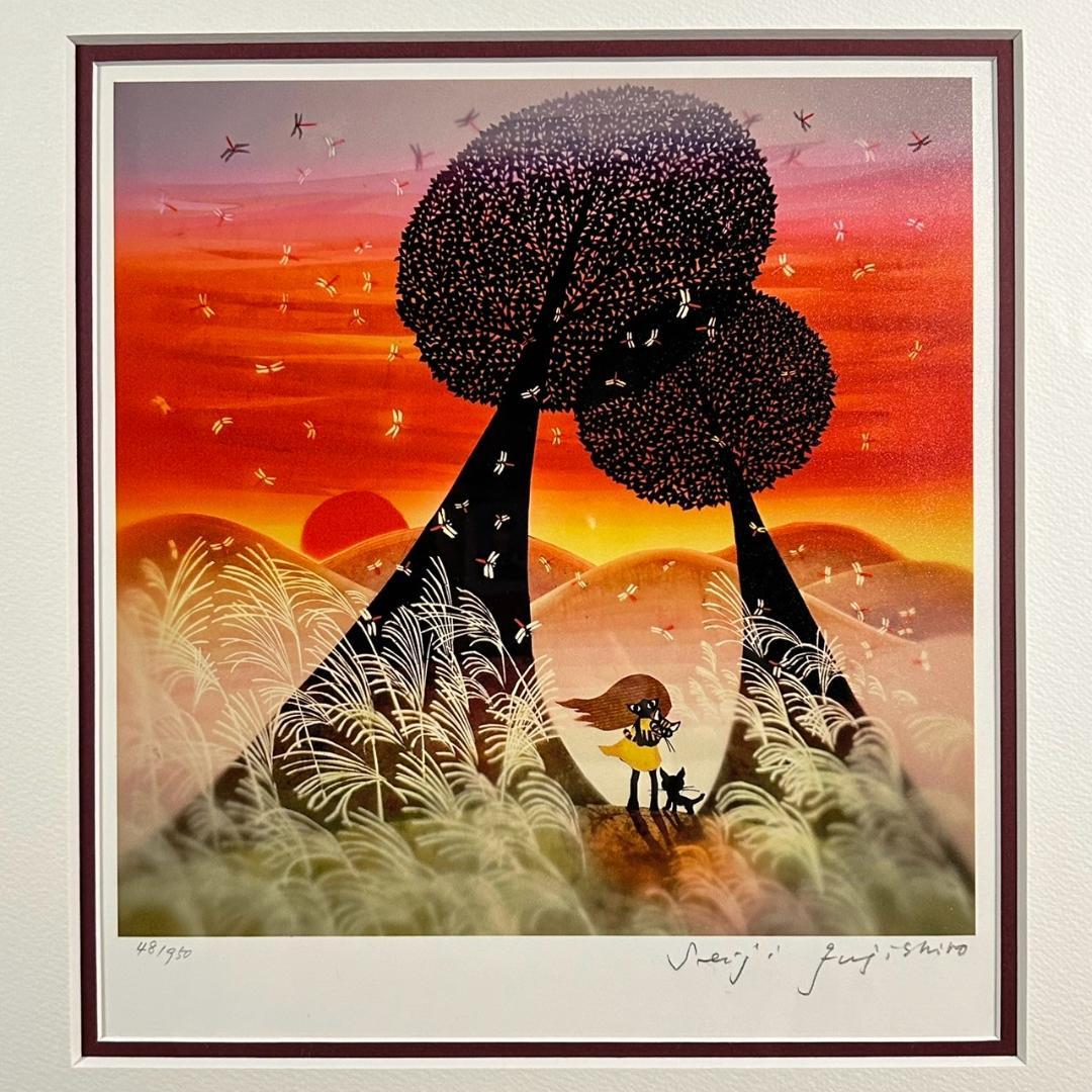 美品 藤城清治「夕日の思い出」レフグラフ 直筆サイン入 証明シール有