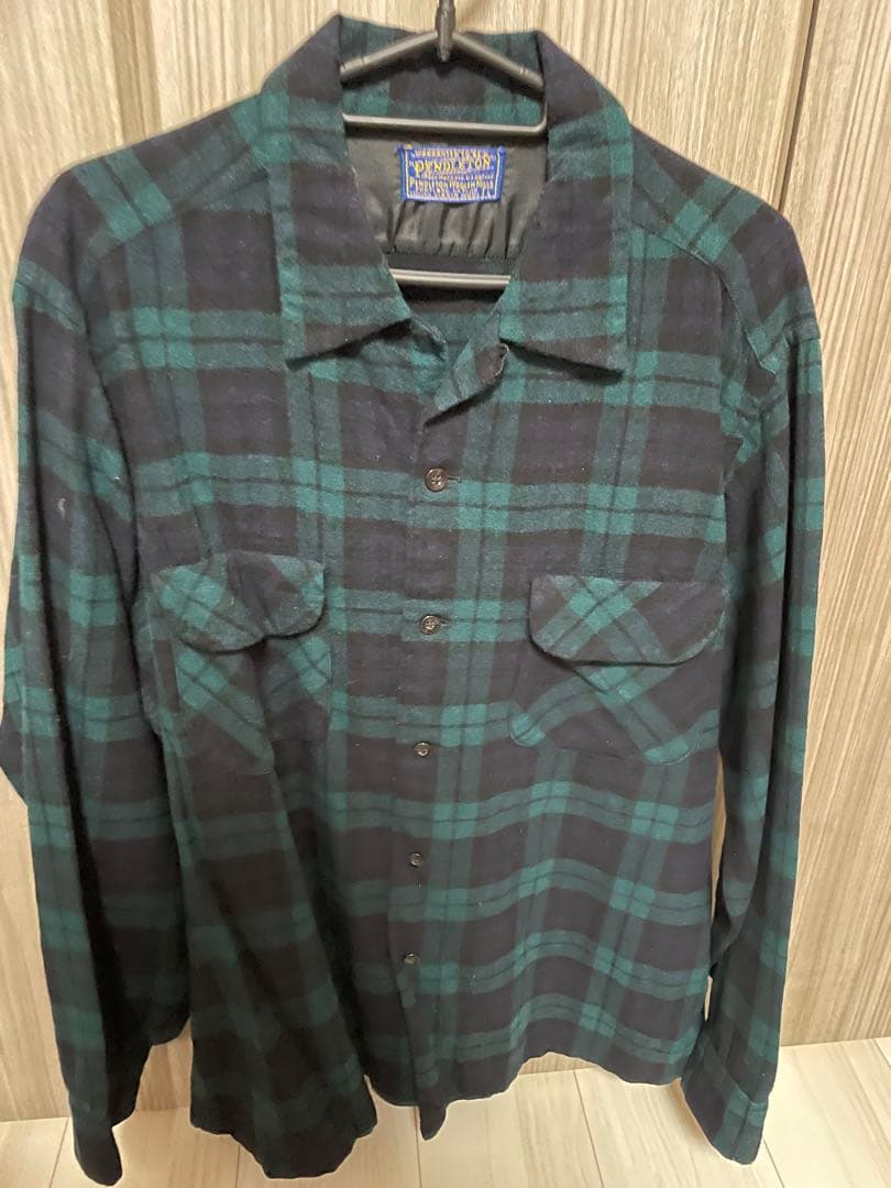 Pendleton ウールネルシャツ 黒と緑のチェック 好配色/60's/USA製/PENDLETON/ウールシャツ/黒緑系【L】チェックシャツ