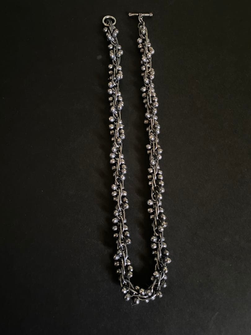 Vintage　チェーンリンク DNA シルバー パール ネックレス シルバー ミックスチェーン ロングカーブ・ケーブル パールネックレス