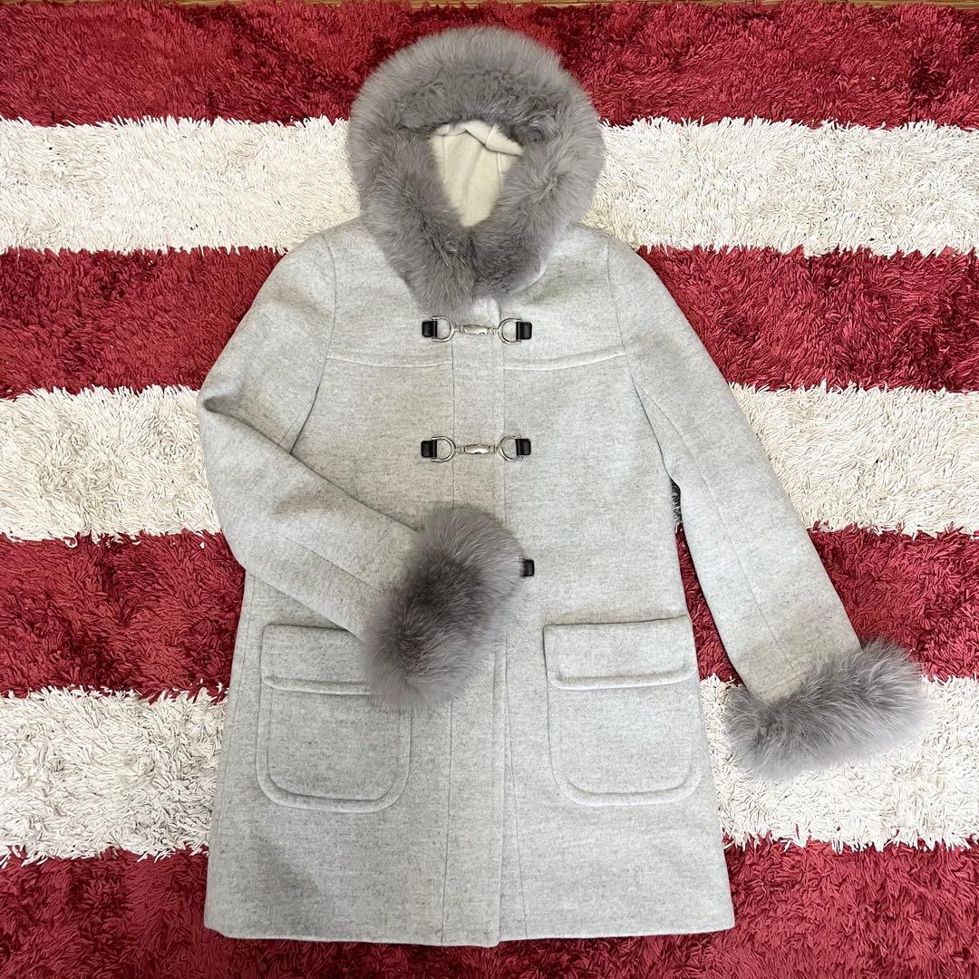 ジャスグリッティー ダッフルコート フォックス ファー 金具 牛革 極美品✨️ジャスグリッティー 金具 牛革 ダッフルコート フォックス