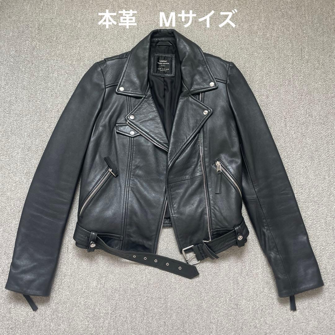 美品 ZARA ブラックレザーライダースジャケット Mサイズ 本革 - メルカリ