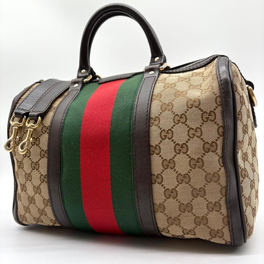 極美品】GUCCI ボストンバッグ 2way GGキャンバス シェリーライン