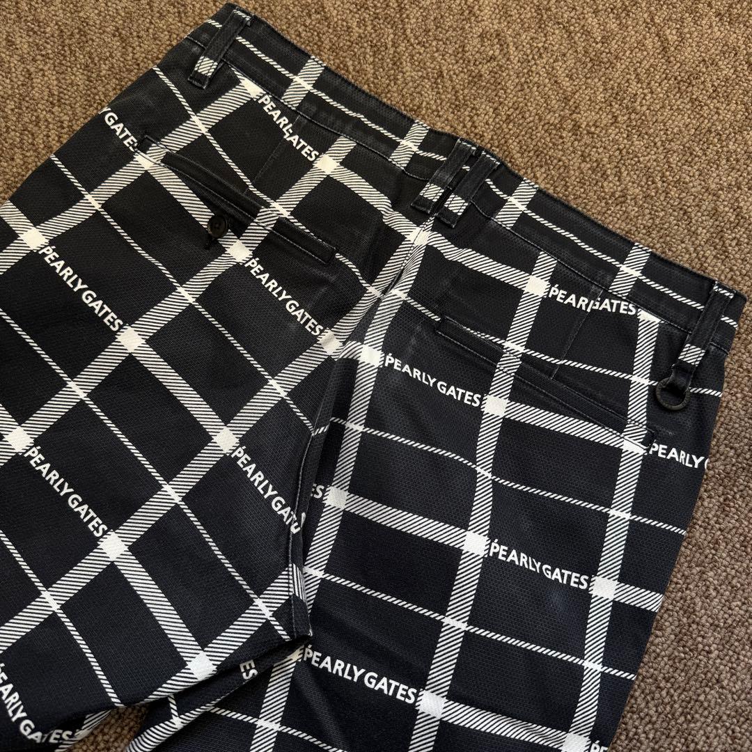 現行モデル パーリーゲイツ パンツ 総柄 L〜XL相当 チェック グレー 白
