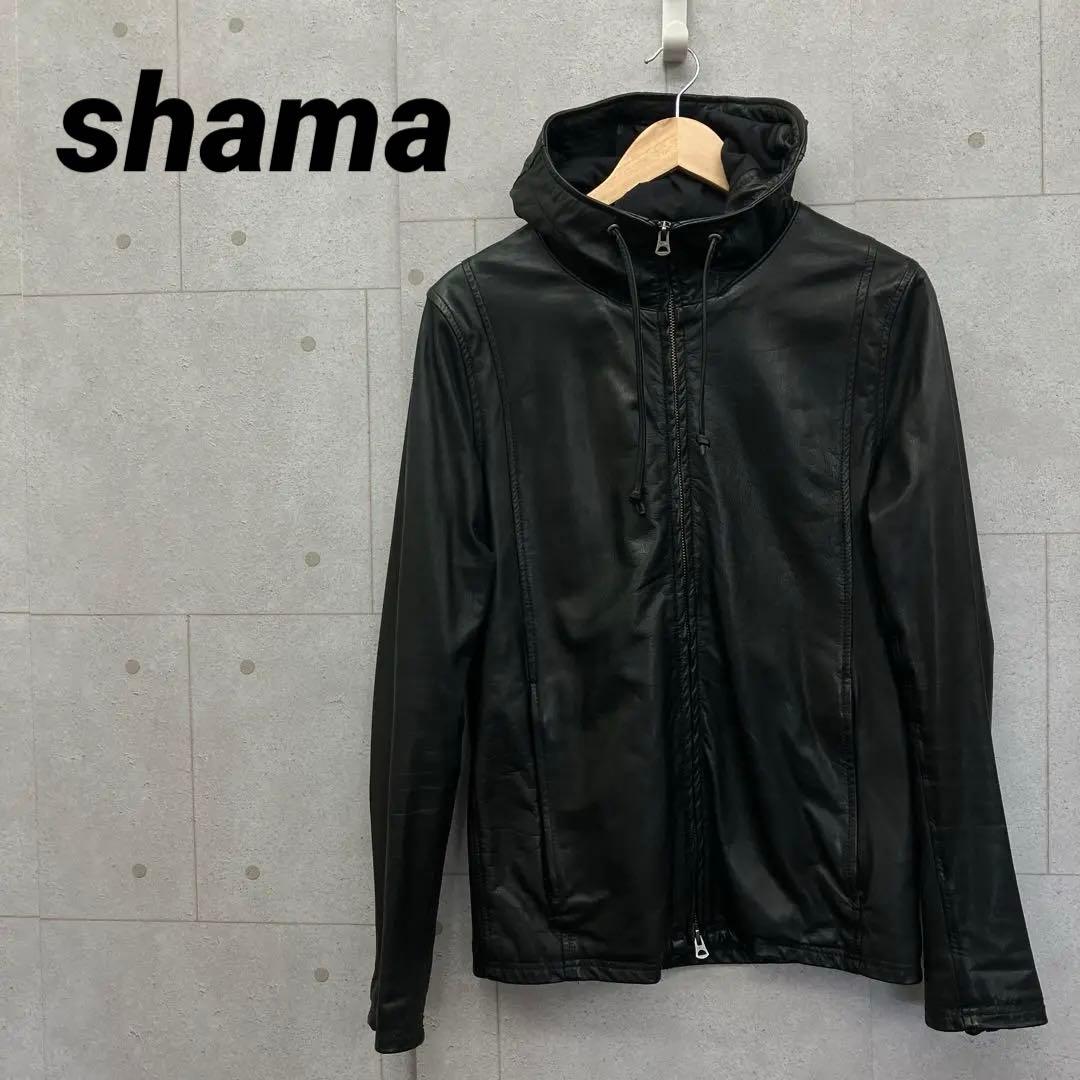 shama シャマ レザージャケット フード ブラック サイズ40 メンズ