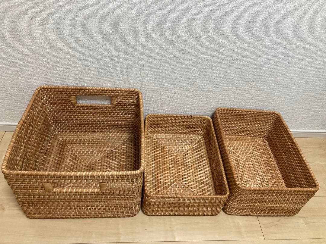 廃盤品】無印良品 重なるラタンバスケット シリーズ ブリ材角型