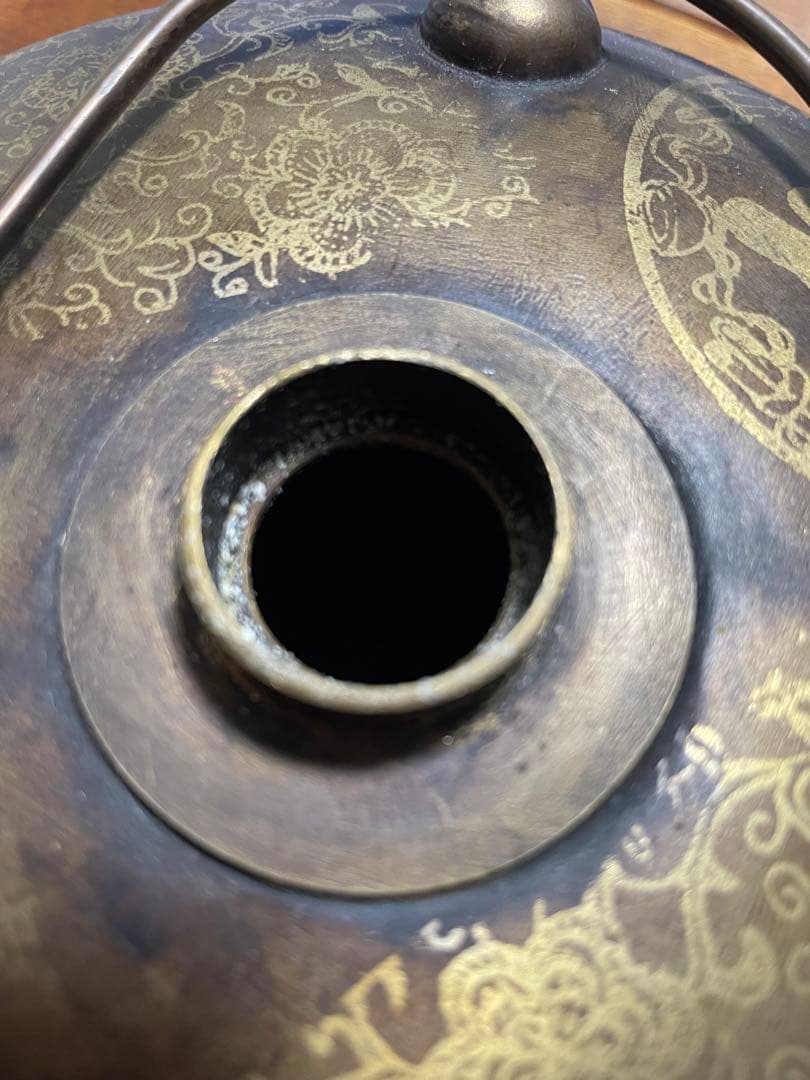 中国骨董品 古銅湯たんぽ 乾隆年製 中国の骨董市で購入した完全品
