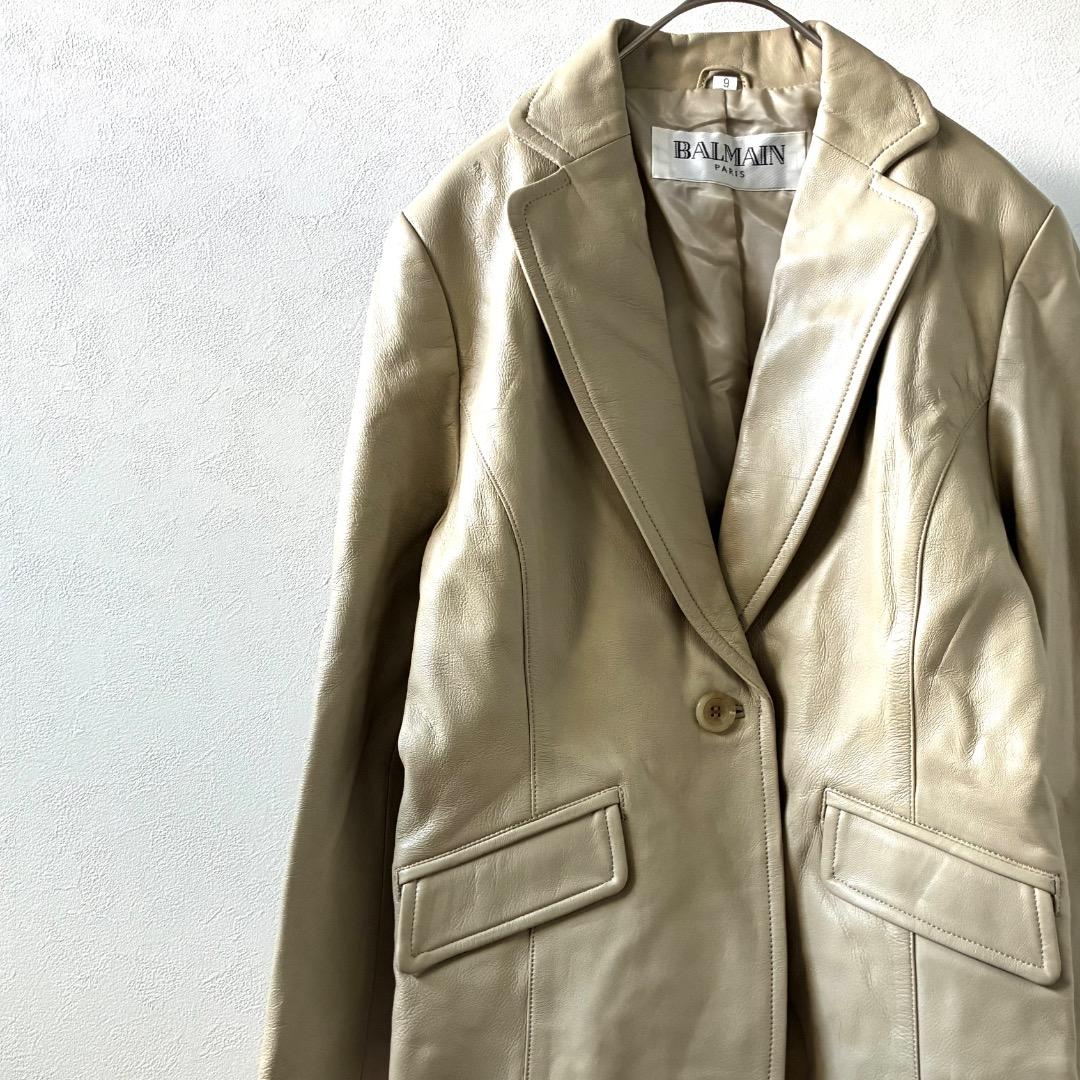 BALMAIN レザーテーラードジャケット 羊革 本革 ポケット付き 裏地付き