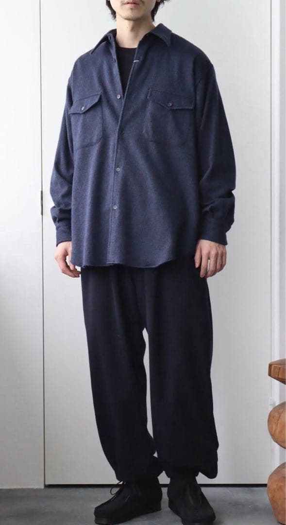 COMOLI ハウンドトゥースCPO コモリシャツ サイズ3 ネイビーのみ