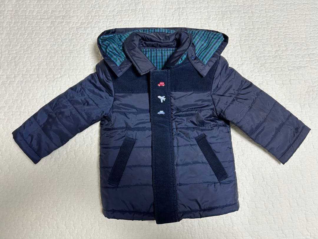 familiar ネイビー 中綿コート　90㎝　取り外しベスト付き　アウター セール】 撥水 2WAY フード 取り外し 中綿 コート (90~130cm