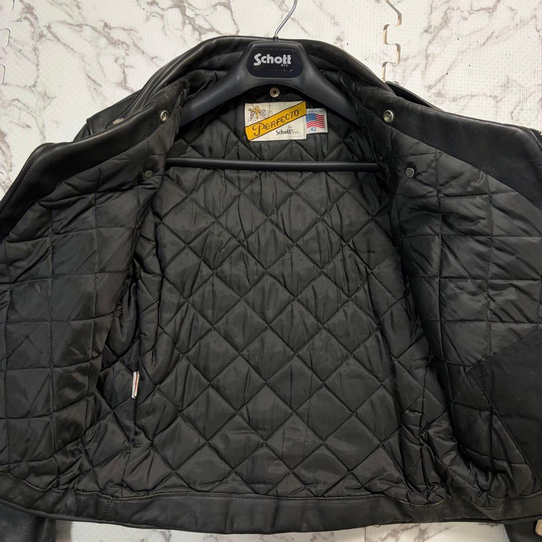 奇跡の42size✨schott ダブルライダース 618 黒 牛革 本革 - メルカリ