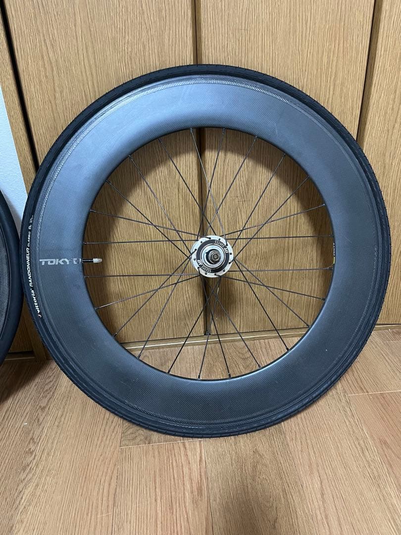 ピストバイク 80mmカーボンホイール フロントリアセット セット売り