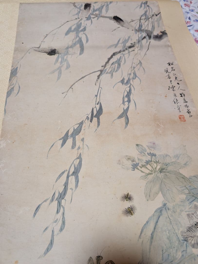 真作】陳康候 花鳥絵 中国書画 紙本肉筆