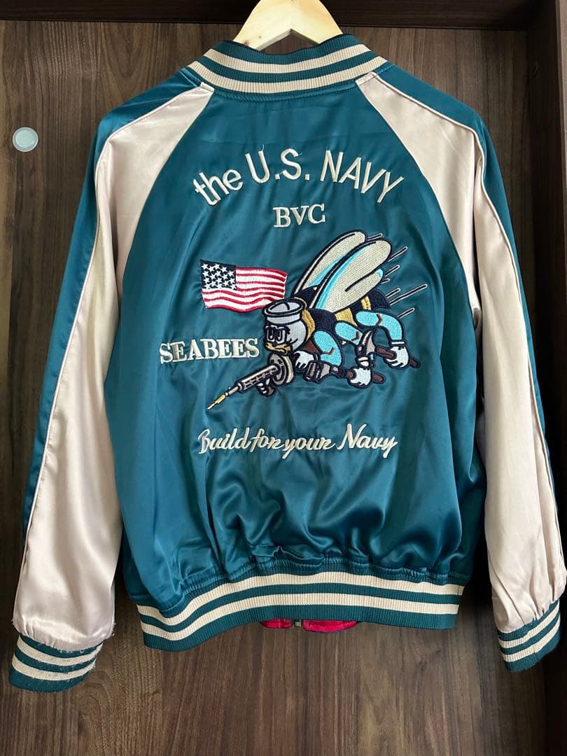 the U.S.NAVY シービーズ スカジャン リバーシブル 刺繍 M 青 赤