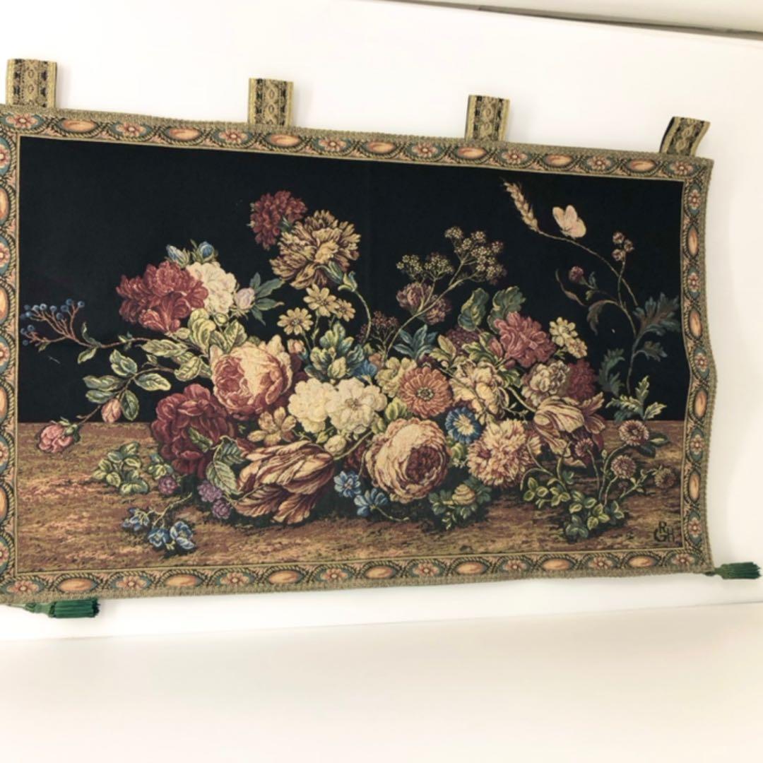 手染めタペストリー 麻織布手染めタペストリー 彩色タペストリー（丸菊吉祥紋）秋柄 天然