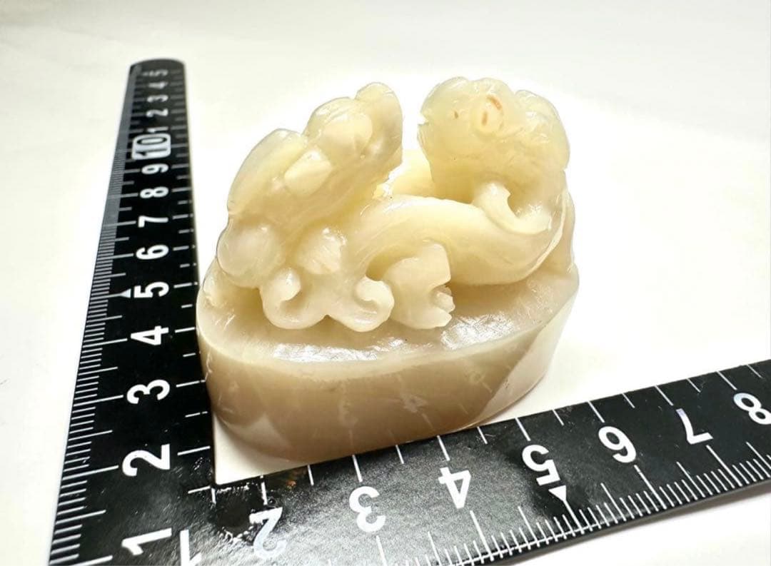 【双獣戯珠】 螭虎 古獣　美品　高級印材　篆刻　印石　ラオス印石　水凍