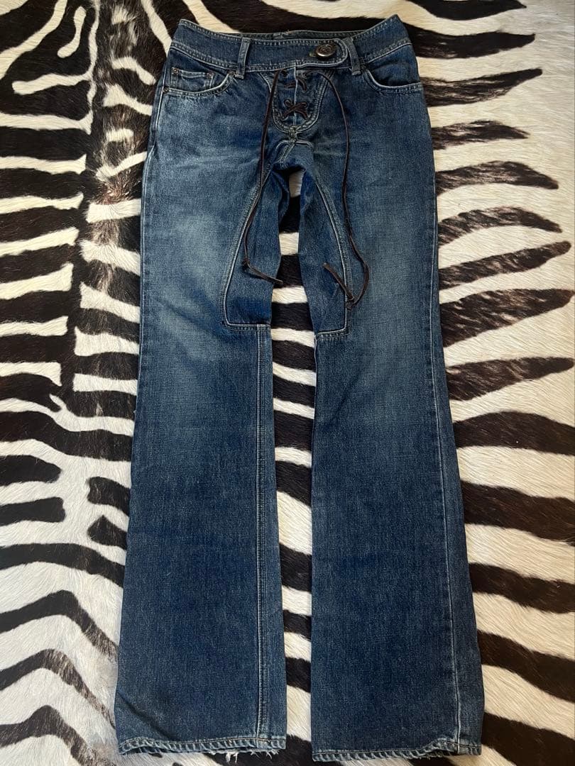 Share spirit lace up denim pants lgb