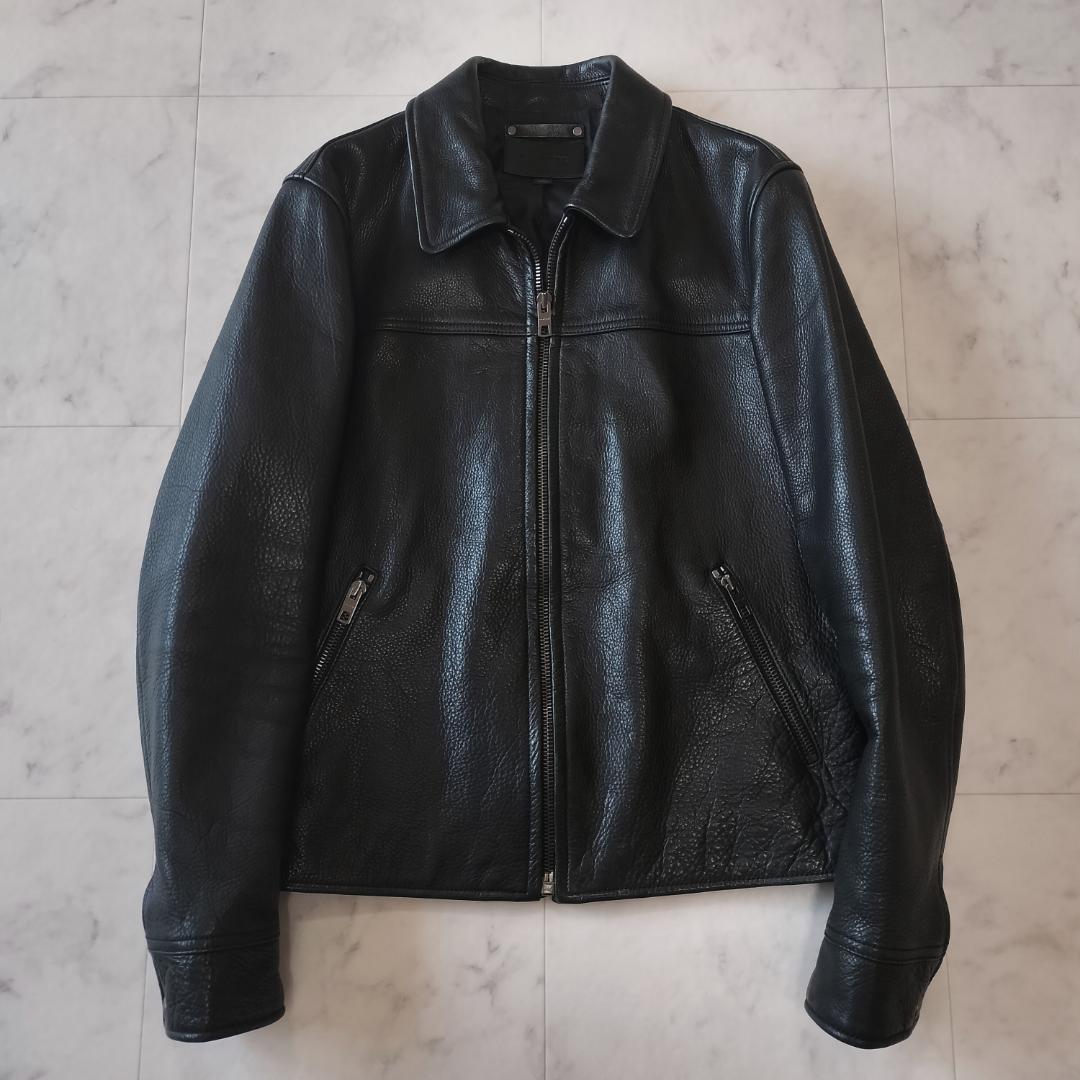 COACH 襟付きシングルライダースジャケット M ブラック レザー