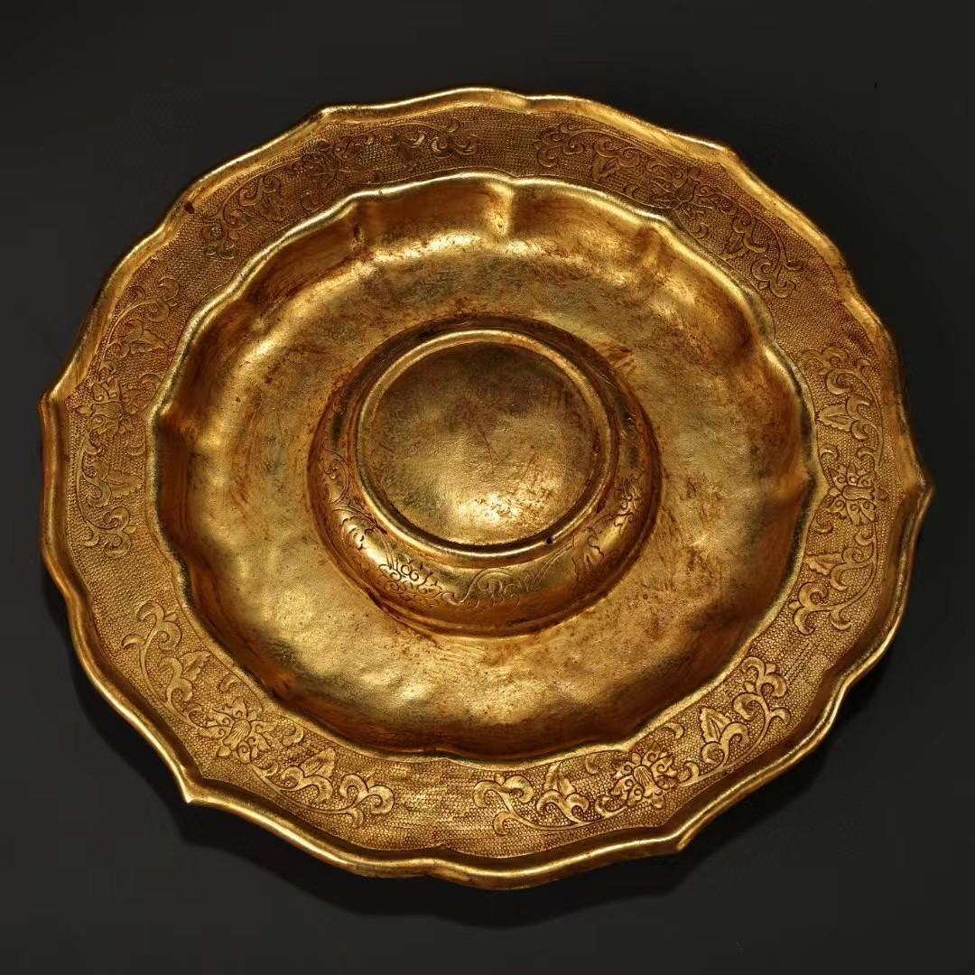 中国古美術・龍葫蘆の酒壺と皿・古い純銅鎏金细密彫・純手作り・高浮彫
