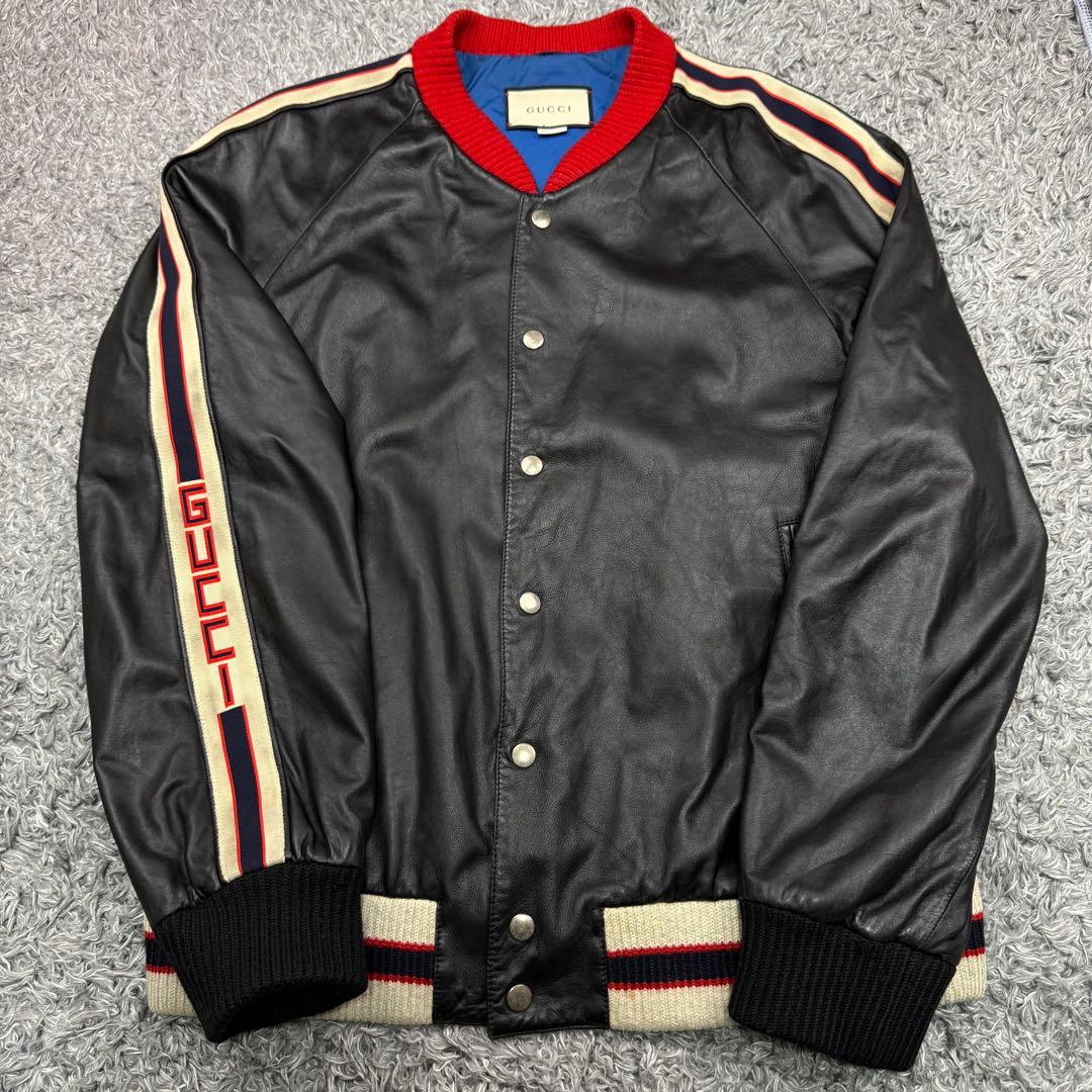 グッチ スタジャン レザージャケット ハリウッド ブルゾン メンズ 54 黒 MONOCHROME ブルゾン アウター パイピングラグランレザージャケット