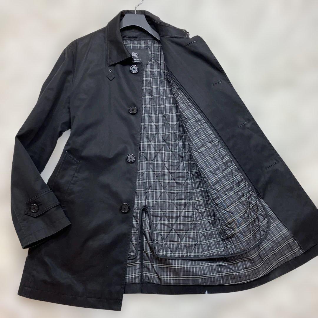 極美品バーバリーブラックレーベル ステンカラーコート ノバチェックライナー付黒L BURBERRY BLACK LABEL（バーバリーブラックレーベル） ノバチェック